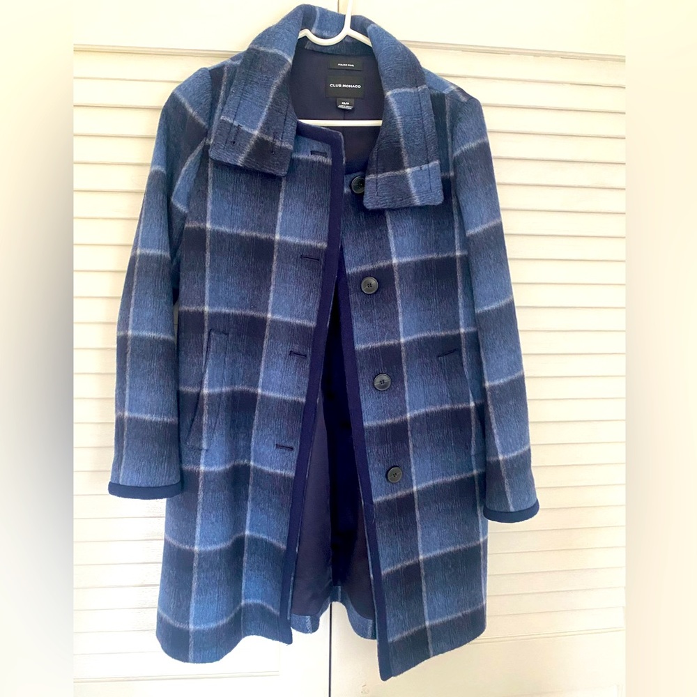 Club Monaco Italian Wool Blue Plaid Coat